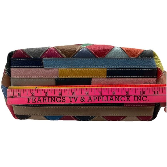 Heshe Handbag Patchwork Leather Satchel Shoulder Bag Multicolor Colorful Purse - Picture 5 of 12